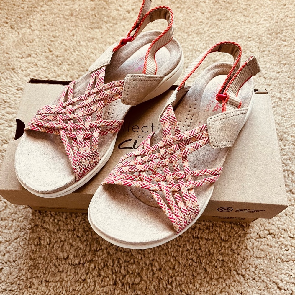 Clarks Pink and Cream Sandals with Woven Design